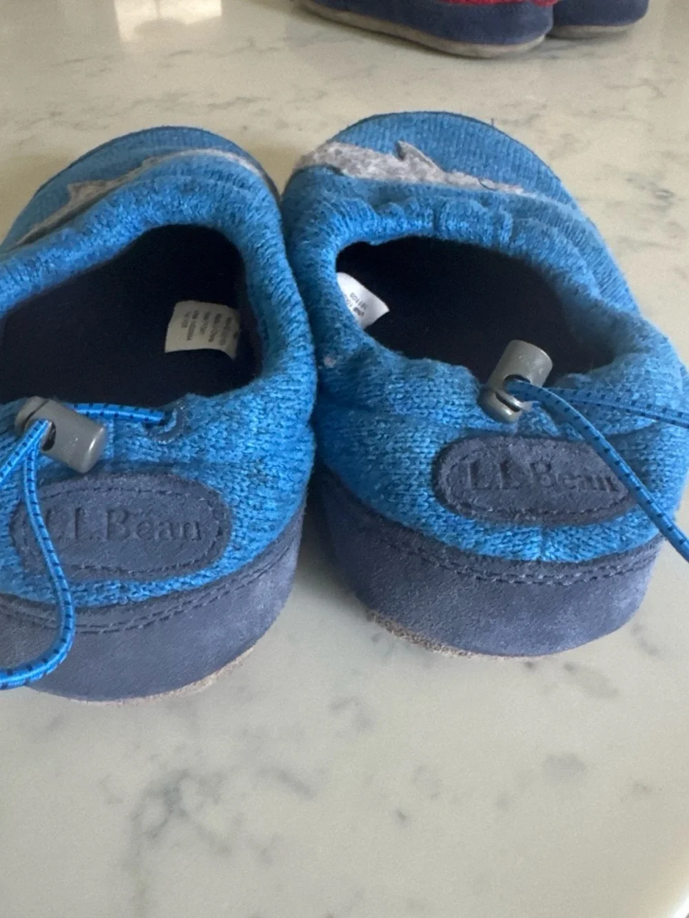 L.L. Bean Blue Kids Shark Slip-On slippers